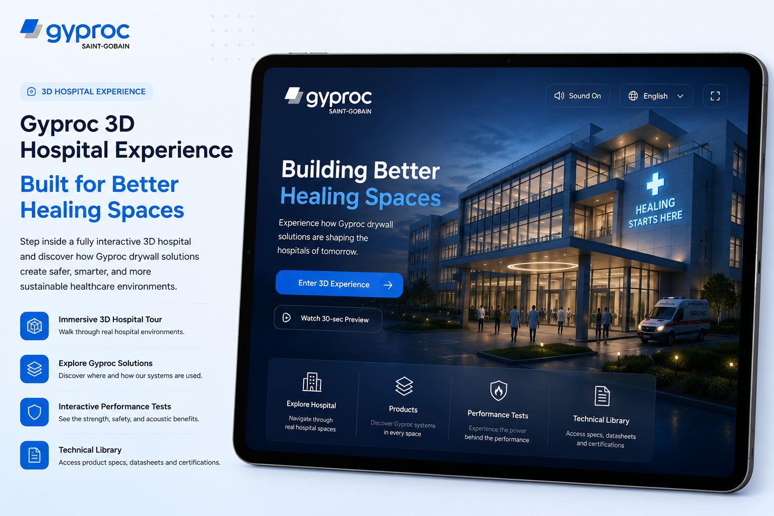 Gyproc Saint-Gobain 3D Hospital Experience on iPad, built by Skyfling